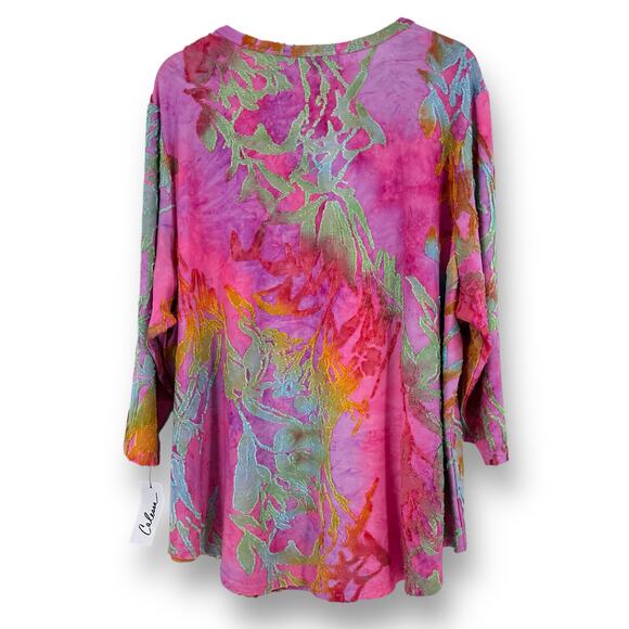 New Calessa Jacquard Knit Burnout Tie Dye Abstract Print Shirt Petite Size S - Picture 5 of 7